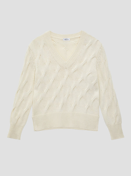 Ivory V-Neck Cable Knit
